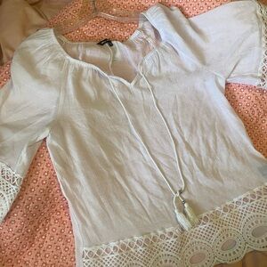 Unique Spectrum White Boho Blouse with Lace Details